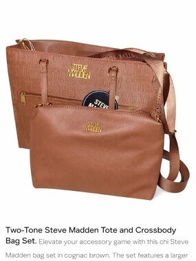 Steve Madden Cognac Brown Tote and Crossbody Bag Set